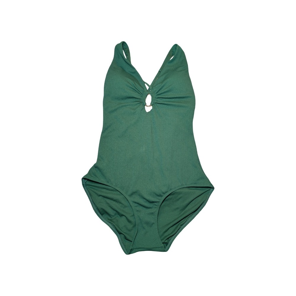 ⭐D1 Shade & Shore Crepe Ring-Front‎ Plunge One Piece Swimsuit Green - L